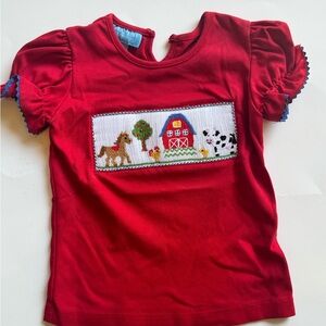 Anavini Kid Red Farm Motif Smocked Top